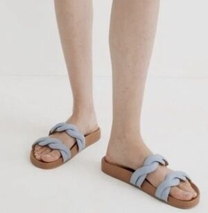 Madewell The Walker Slide On Sandals in Blue and Tan Size 8.5.
